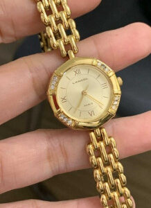 Lancel 6031-L15470KA, Gold Tone Case w/ Crystal Accents on Bezel, Gold Dial, Quartz Movement & Gold Plated Stainless Steel Bracelet  | EKT0425